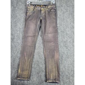 Rock Revival‎ Amelia Skinny Jeans Womens 24 Black Gold Metallic Foil Rhinestone